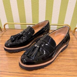 Franco Sarto Black Patent Leather Tassel Loafers